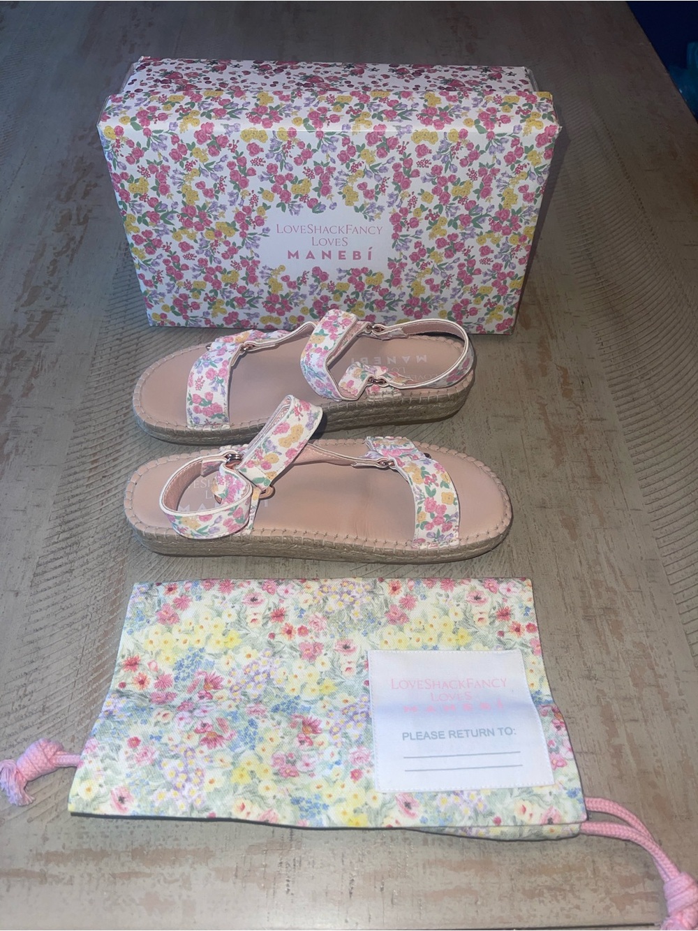 LoveShackFancy x Manebi Floral Espadrille Sandals - Pastel Pink Multi